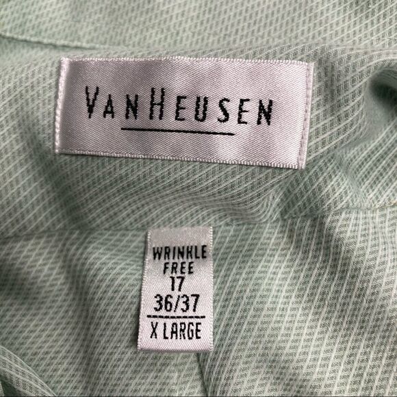 VAN HEUSEN Men’s Wrinkle Free Green Shirt Size 17 36/37 X Large Long Sleeve - Picture 9 of 10